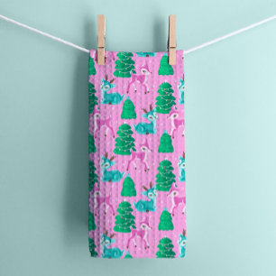 Paño De Cocina Navidades retro ventilado reno en rosa
