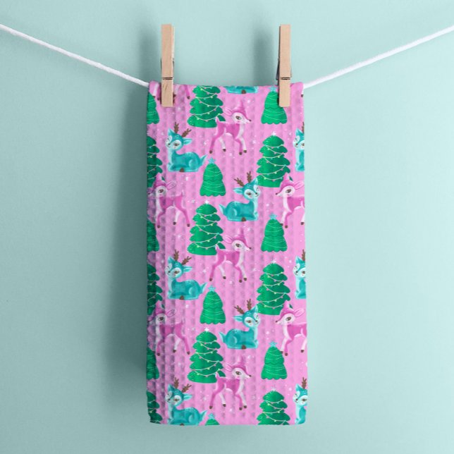 Paño De Cocina Navidades retro ventilado reno en rosa (Subido por el creador)