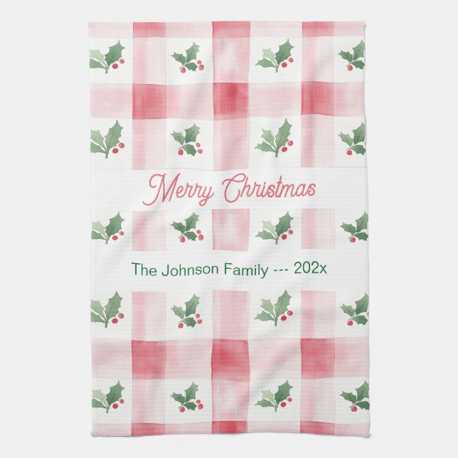 Paño De Cocina Navidades Retro Verde Rojo Rosa Personalizados (Vertical)