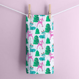 Paño De Cocina Navidades retro vintage renos en blanco