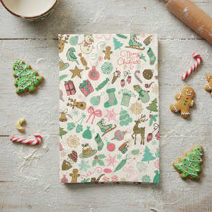 Paño De Cocina Navidades Retro Whimsical Doodles