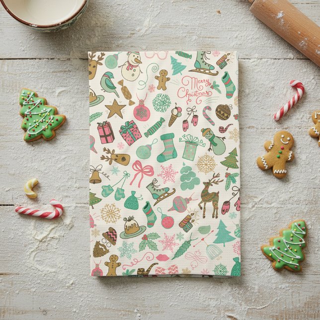 Paño De Cocina Navidades Retro Whimsical Doodles (Subido por el creador)