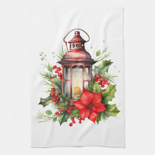 Paño De Cocina Navidades rojos Lantern Poinsettia y Pine