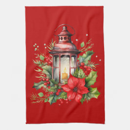 Paño De Cocina Navidades rojos Lantern Poinsettia y Pine