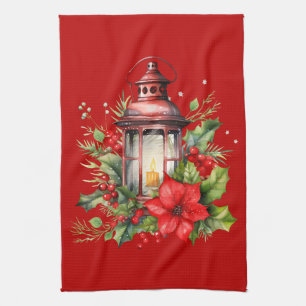 Paño De Cocina Navidades rojos Lantern Poinsettia y Pine
