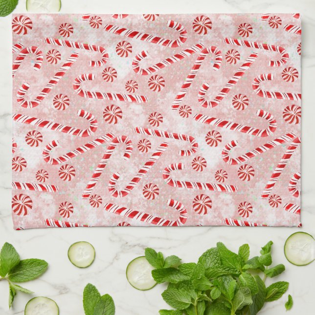 Paño De Cocina Navidades rosados de Candy Cane  (Doblado)
