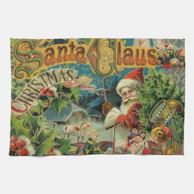 Paño De Cocina Navidades Santa Claus Arte Antiguo (Horizontal)