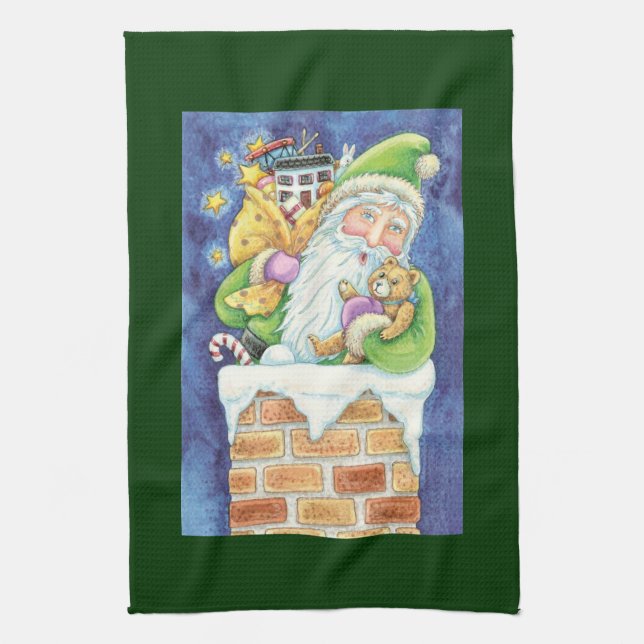 Paño De Cocina Navidades, Santa Claus en chimenea con juguetes (Vertical)