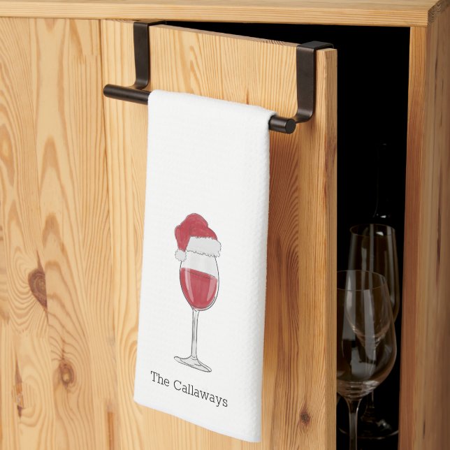 Paño De Cocina Navidades Santa Hat Vino Fiesta personalizado (Pliegue de tercios)