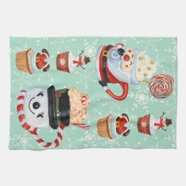 Paño De Cocina Navidades Santa y Snowman Hot Cocoa & Cupcakes
