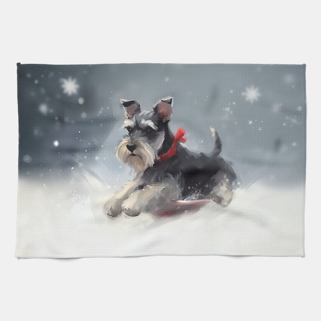 Paño De Cocina Navidades Schnauzer en miniatura en invierno (Horizontal)
