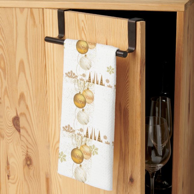 Paño De Cocina Navidades Snowflakes Ornaments Gold Sparkle (Pliegue de tercios)