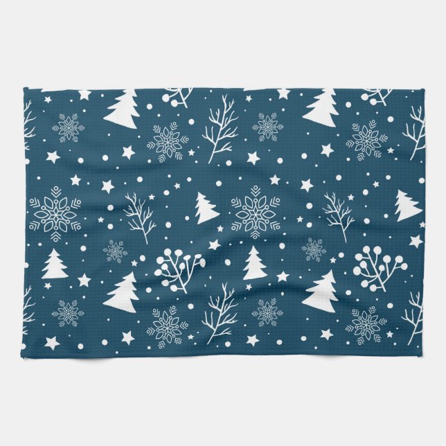 Paño De Cocina Navidades Snowflakes Xmas Tree Pattern (Horizontal)