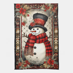 Paño De Cocina Navidades Snowman le plantaron flores rojas a la b