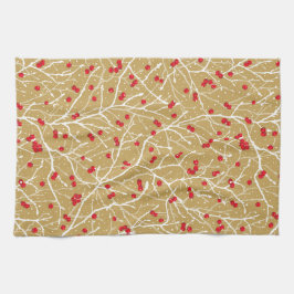 Paño De Cocina Navidades Snowy Winterberries | Oro/rojo/blanco