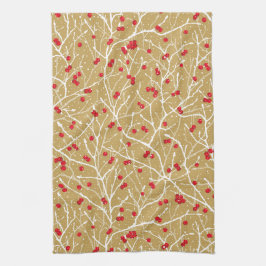 Paño De Cocina Navidades Snowy Winterberries | Oro/rojo/blanco