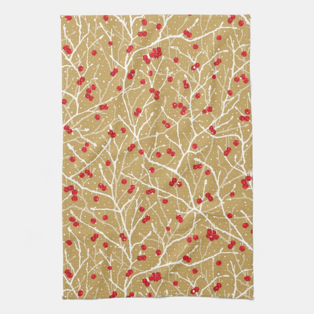 Paño De Cocina Navidades Snowy Winterberries | Oro/rojo/blanco (Vertical)