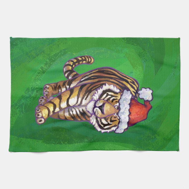 Paño De Cocina Navidades Tigres En Verde (Horizontal)