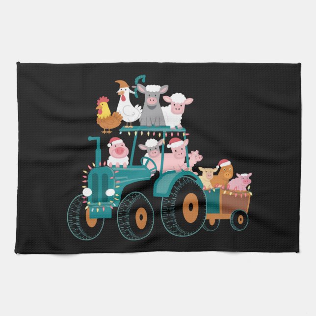 Paño De Cocina Navidades Tractor Farm Funny Holiday (Horizontal)