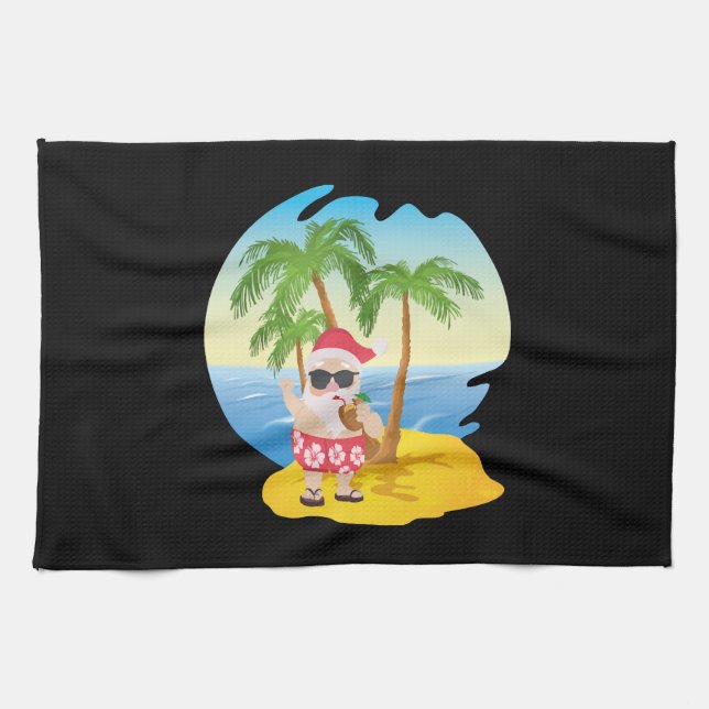 Paño De Cocina Navidades Tropical Beach Funny Santa Claus (Horizontal)