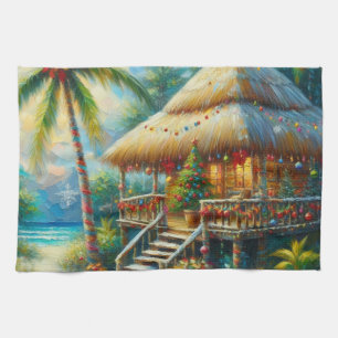 Paño De Cocina Navidades Tropical Hut Palm Tree Beach Lights