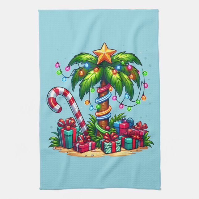 Paño De Cocina Navidades tropicales arbol de palmas de vacaciones (Vertical)