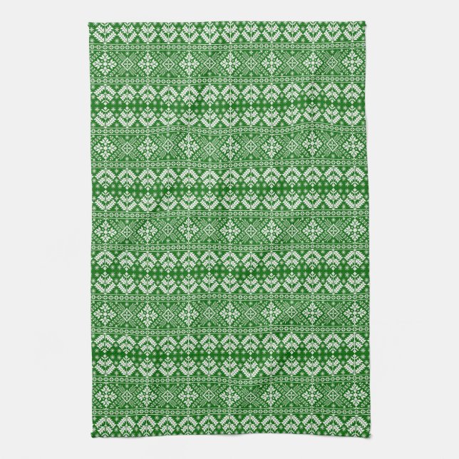 Paño De Cocina Navidades verdes y blancos Patrón de isla justo (Vertical)