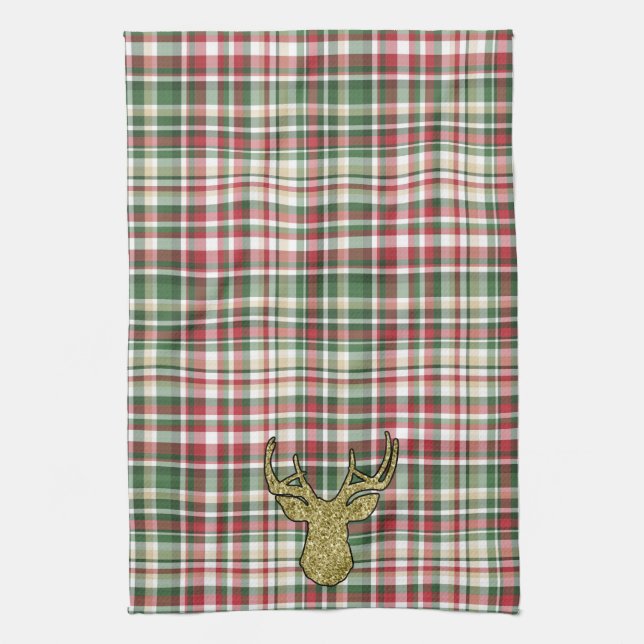 Paño De Cocina Navidades XMAS Cocina Tartan Gold Deer Towe (Vertical)