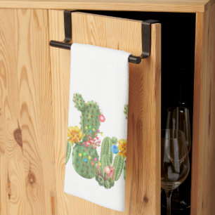 Paño De Cocina Navideño Suroeste Acuarela Cactus Vacaciones