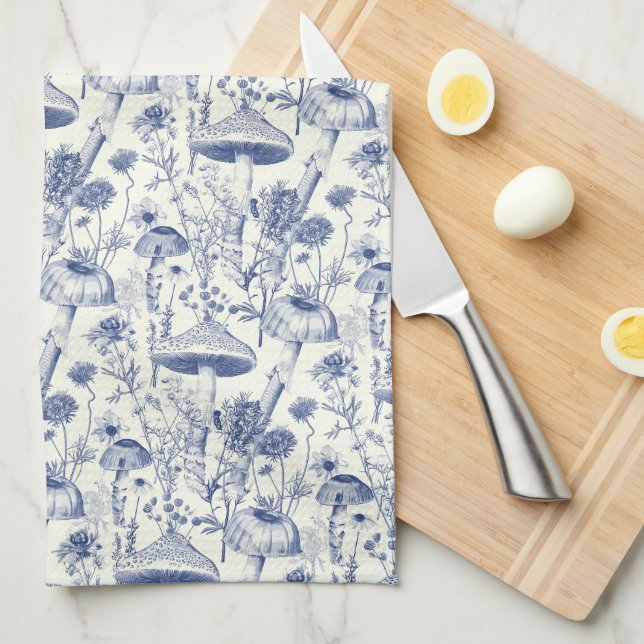 Paño De Cocina Navy Blue Mushroom Toile De Jouy (Doblado Cuarto)