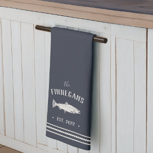 Paño De Cocina Navy Blue Rustic Fish Personalizado