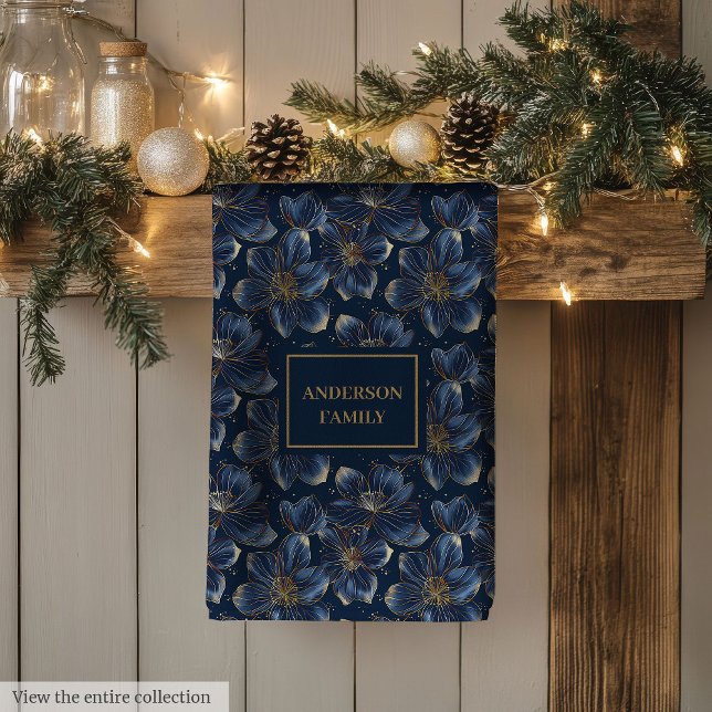 Paño De Cocina Navy Gold Floral Dish Towel Chic Personalized Gift (Navy Gold Floral Dish Towel Chic Personalized Gift)