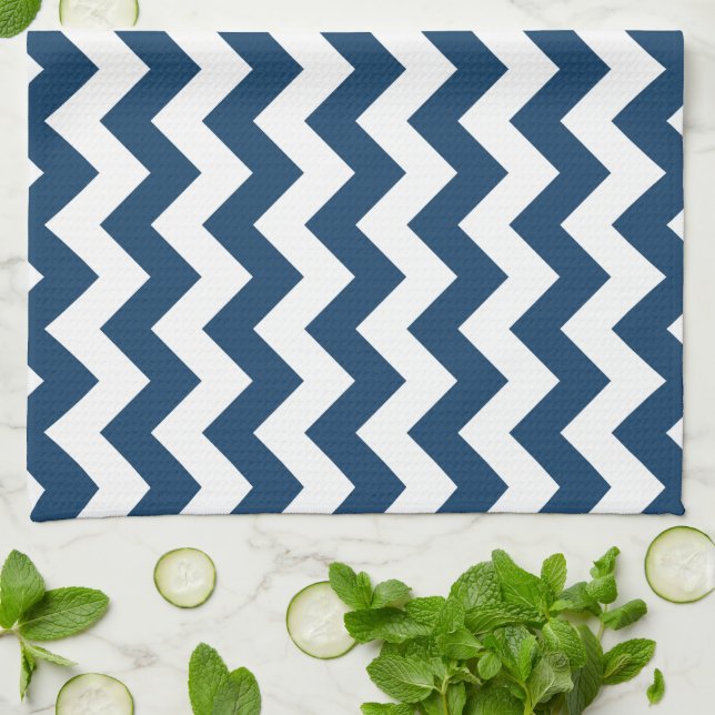 Paño De Cocina Navy Zigzag, Navy Chevron, patrón geométrico (Doblado)