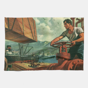 Paño De Cocina Negocio Antiguo, Buque Petrolero con Trabajador de