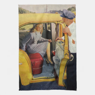 Paño De Cocina Negocio Antiguo, Mujer Pasajera de Taxi