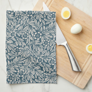 Paño De Cocina Negrita Estilo Antiguo Foliage Floral Azul Blanco