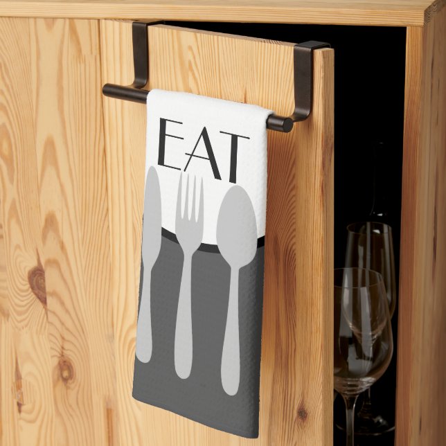 Paño De Cocina negrita gris y blanco moderno con texto personaliz (Pliegue de tercios)