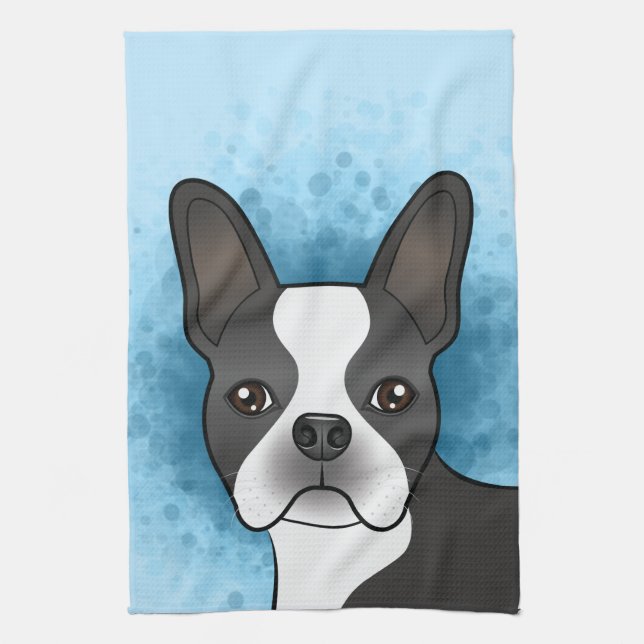 Paño De Cocina Negro Boston Terrier Caricatura Perro Cabeza De Az (Vertical)