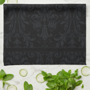 Paño De Cocina Negro En Monograma Negro Moda Damasco Floral Swift