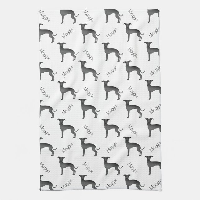 Paño De Cocina Negro Italiano Greyhound Cute Dote Pattern Con Nom (Vertical)