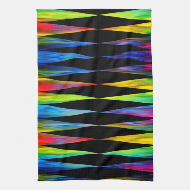 Paño De Cocina [Negro moderno geométrico del Harlequin de la (Vertical)