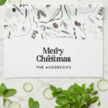 Paño De Cocina Negro moderno y elegante acuarela botánico rústico<br><div class="desc">Negro moderno,  elegante y rústico acuarela de color húmedo botánico floral de colores suaves diseño de Navidades de vacaciones.</div>