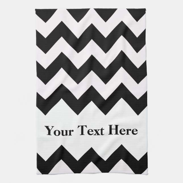 Paño De Cocina Negro negrita Chevron con texto de personalizable (Vertical)