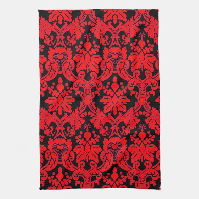 Paño De Cocina Negro rojo del damasco elegante (Vertical)