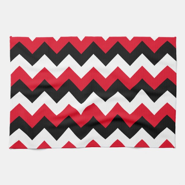 Paño De Cocina Negro Rojo y Zigzag Blanco (Horizontal)