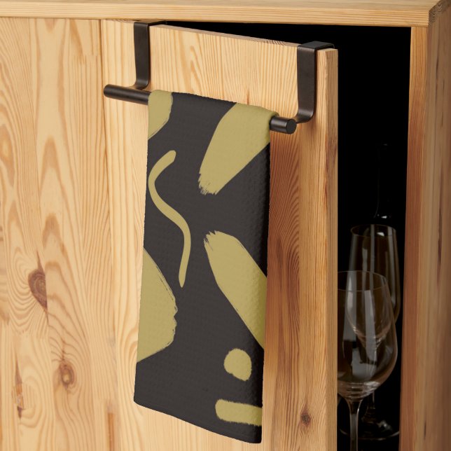 Paño De Cocina Negro tribal y oro (Pliegue de tercios)