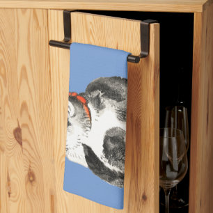 Paño De Cocina Negro y blanco del gato japonés que duerme