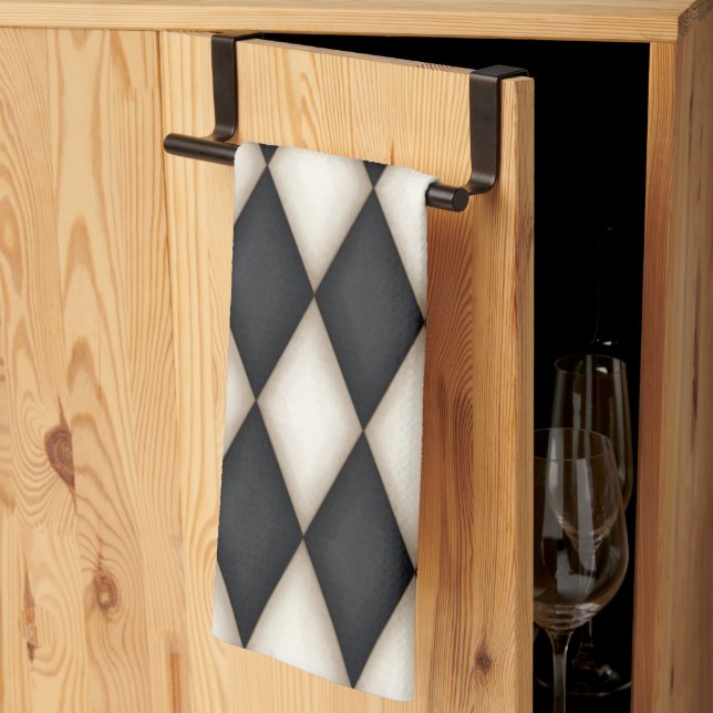 Paño De Cocina Negro y blanco Harlequin Diamond Check Gótico (Pliegue de tercios)