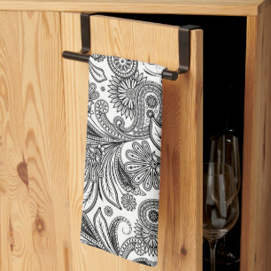 Paño De Cocina Negro y blanco paisley