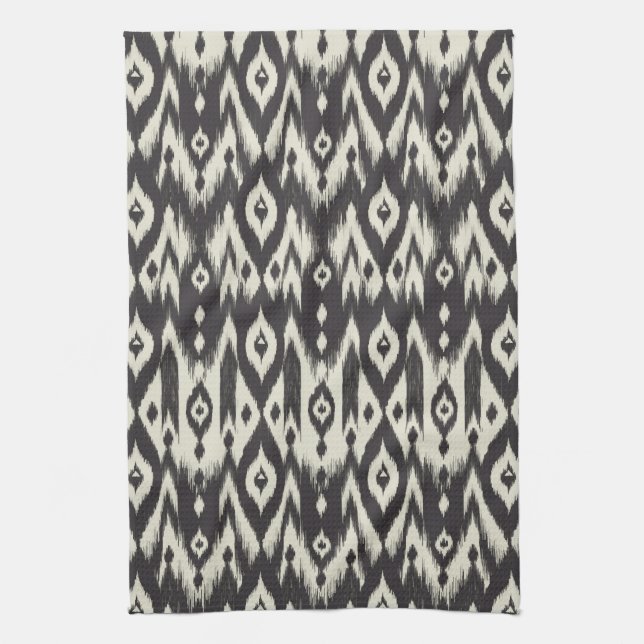Paño De Cocina Negro y crema Ikat tribal (Vertical)